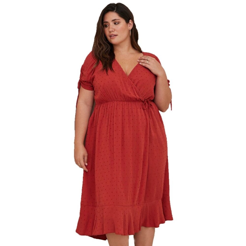 Torrid Size 0 (12, LARGE) Midi Swiss‎ Faux Wrap Flowy Linen Surplice Dress